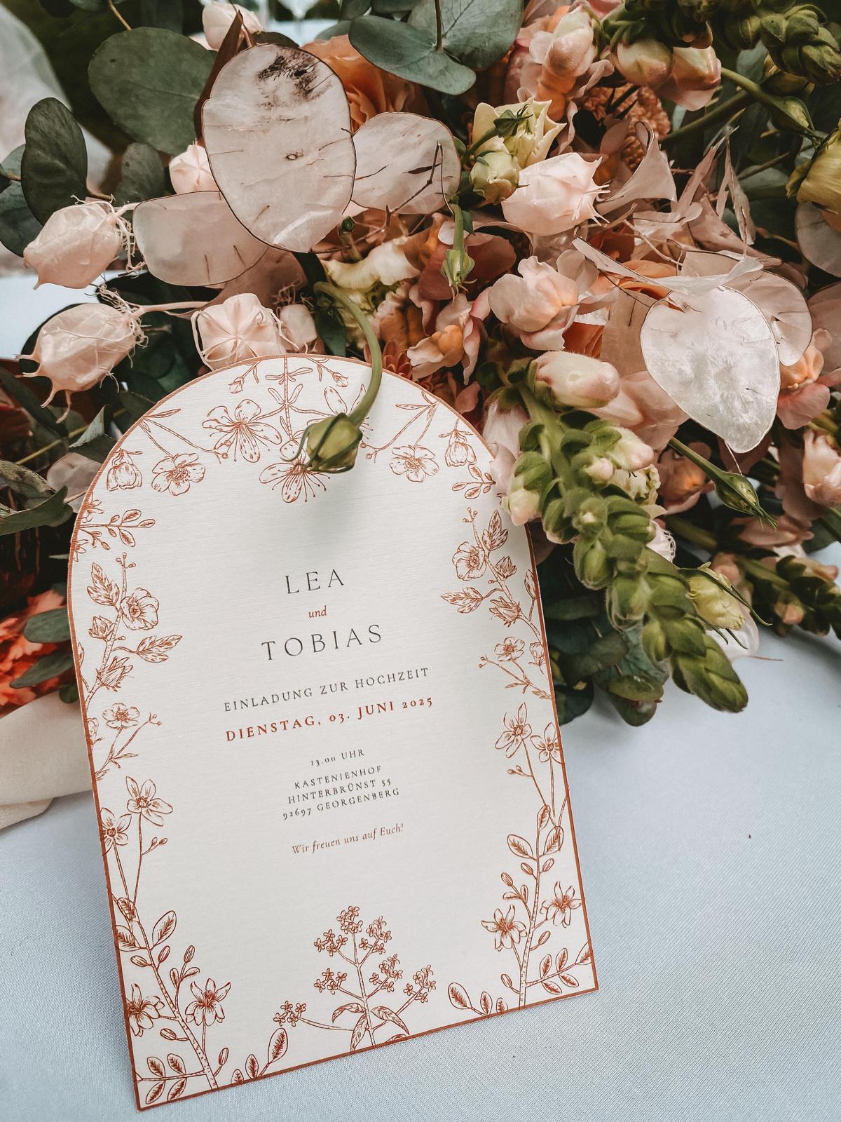 Hochzeitseinladung floral orange - Lea und Tobias - Special Graphics Oberpfalz